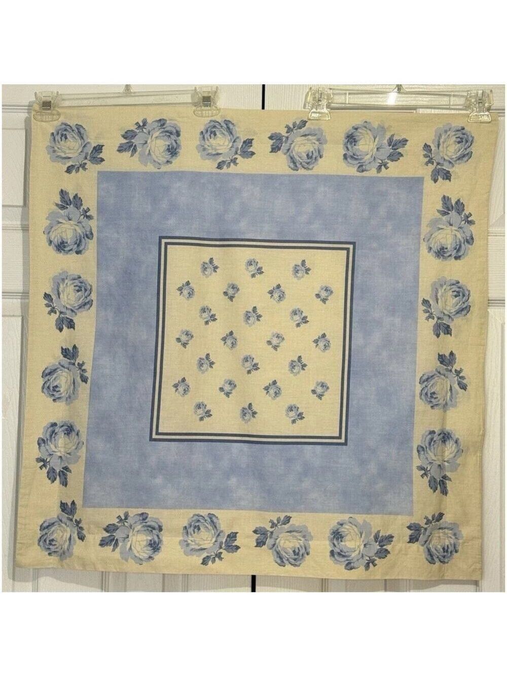 Yves Delorme France Euro Pillow Sham “Louise” Blue Floral Roses 100% Cotton 30”